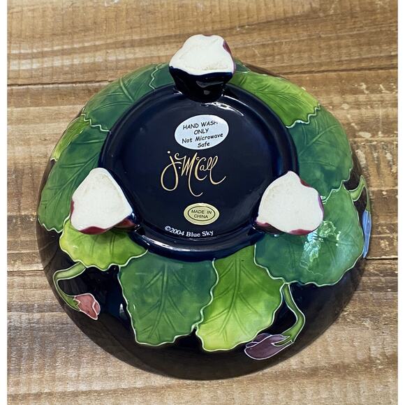 New NIB 2004 J. McCall Lidded Trinket Candy Dish Blue Skys Pansy & Rose Flowers - Picture 10 of 12